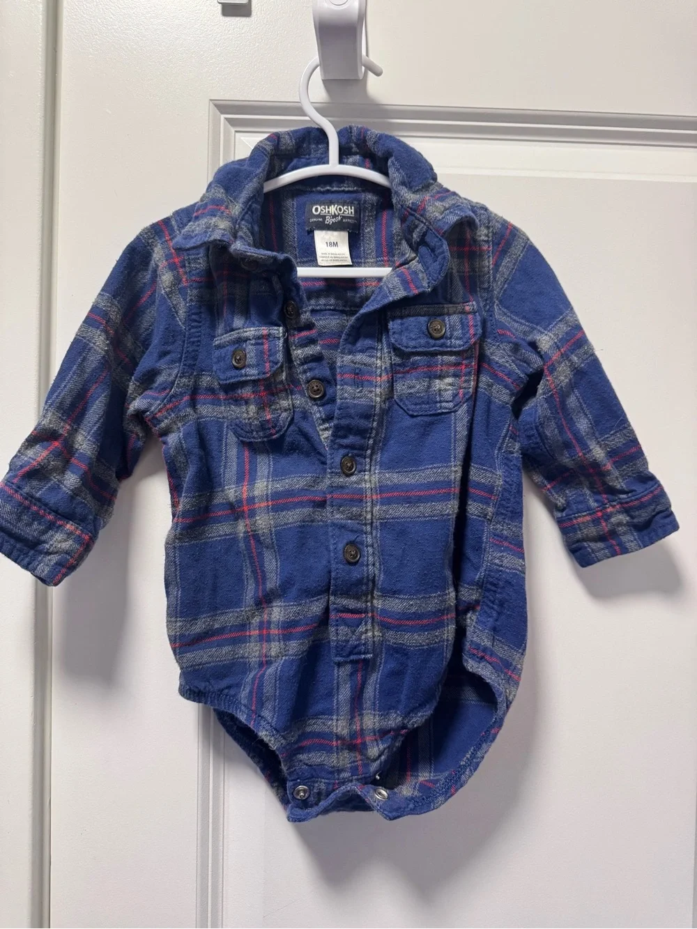 OshKosh B'gosh Blue and Gray Plaid Button-Front Baby Bodysuit Shirt